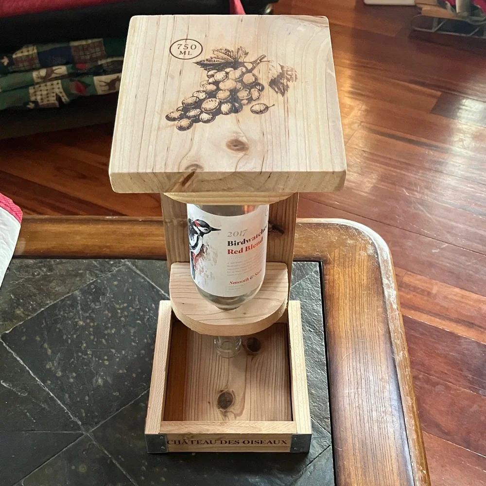 New: Cedar Bird Feeder with Wine Bottle - Natural Wood